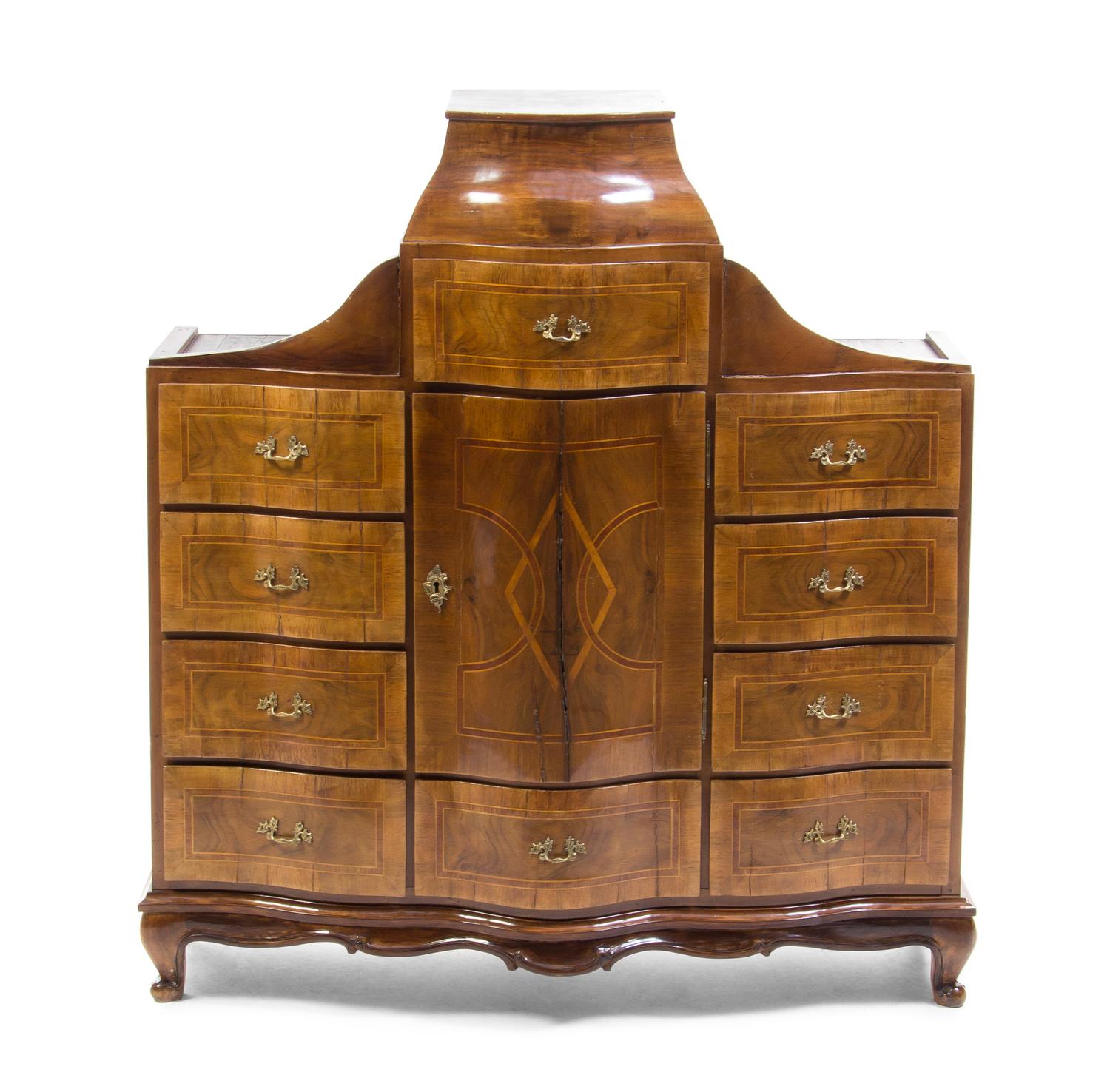 A German Walnut Table Top Cabinet, Height 42 1/2 x width 40 x depth 13 1/2 inches.