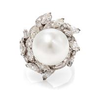 CULTURED PEARL AND DIAMOND RING