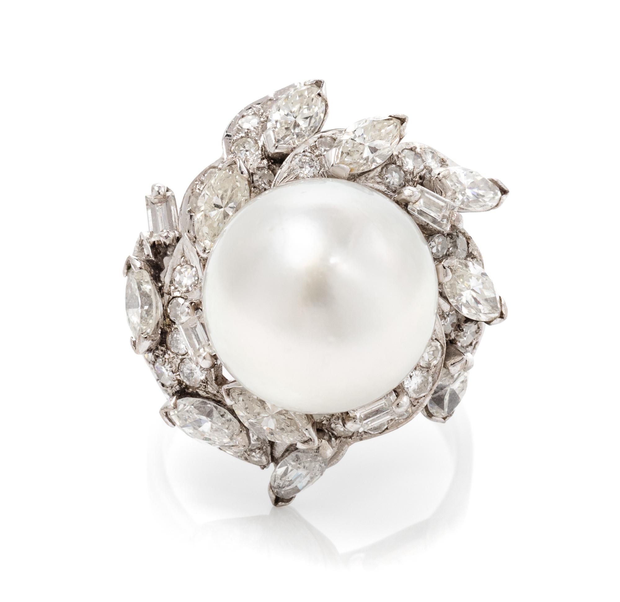CULTURED PEARL AND DIAMOND RING