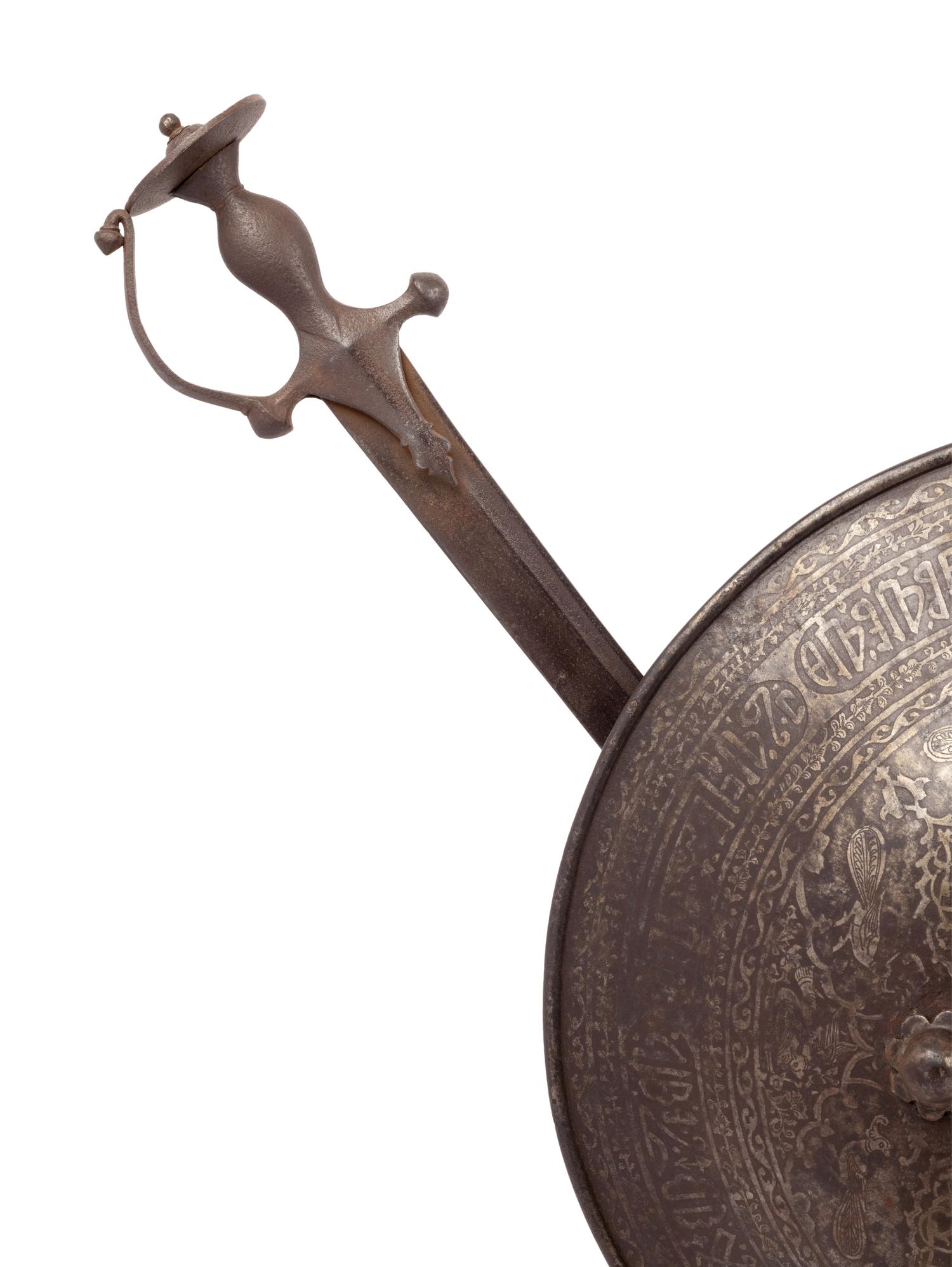 A Persian Khula Khud Helmet with Shield and Sword