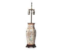 A Chinese Export Porcelain Famille Rose Hexagonal Vase Mounted as a Lamp
