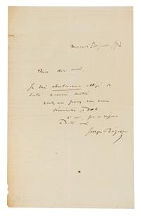 BIZET, Georges (1838-1875). Autograph letter signed ("George Bizet"), in French, to an unnamed recipient addressed "Mon cher ami" [prob