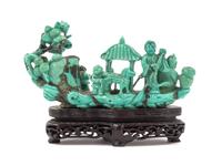 A Chinese Carved Turquoise Figural Group 19TH/20TH CENTURY Length 5 1/2 inches. — 19TH/20TH CENTURY
