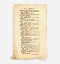 [Americana] [Jefferson, Thomas, and John Adams] Printed 1796 Presidential Campaign Handbill