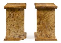 A Pair of Continental Marble Pedestals Height 33 x width 21 3/4 x depth 21 3/4 inches.