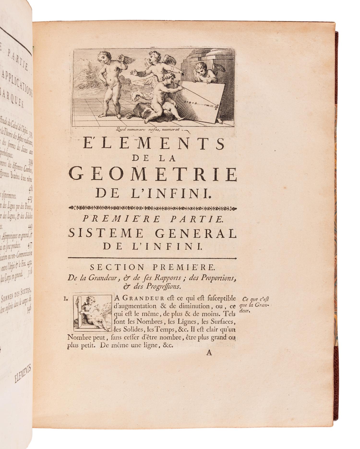 FONTENELLE, Bernad LeBouyer de (1657-1757). Eléments de la Geométrie de l'infinie Suite des Memoires de l'Academie Royale des Sciences . Paris: De l'Imprimerie Royale, 1727.
