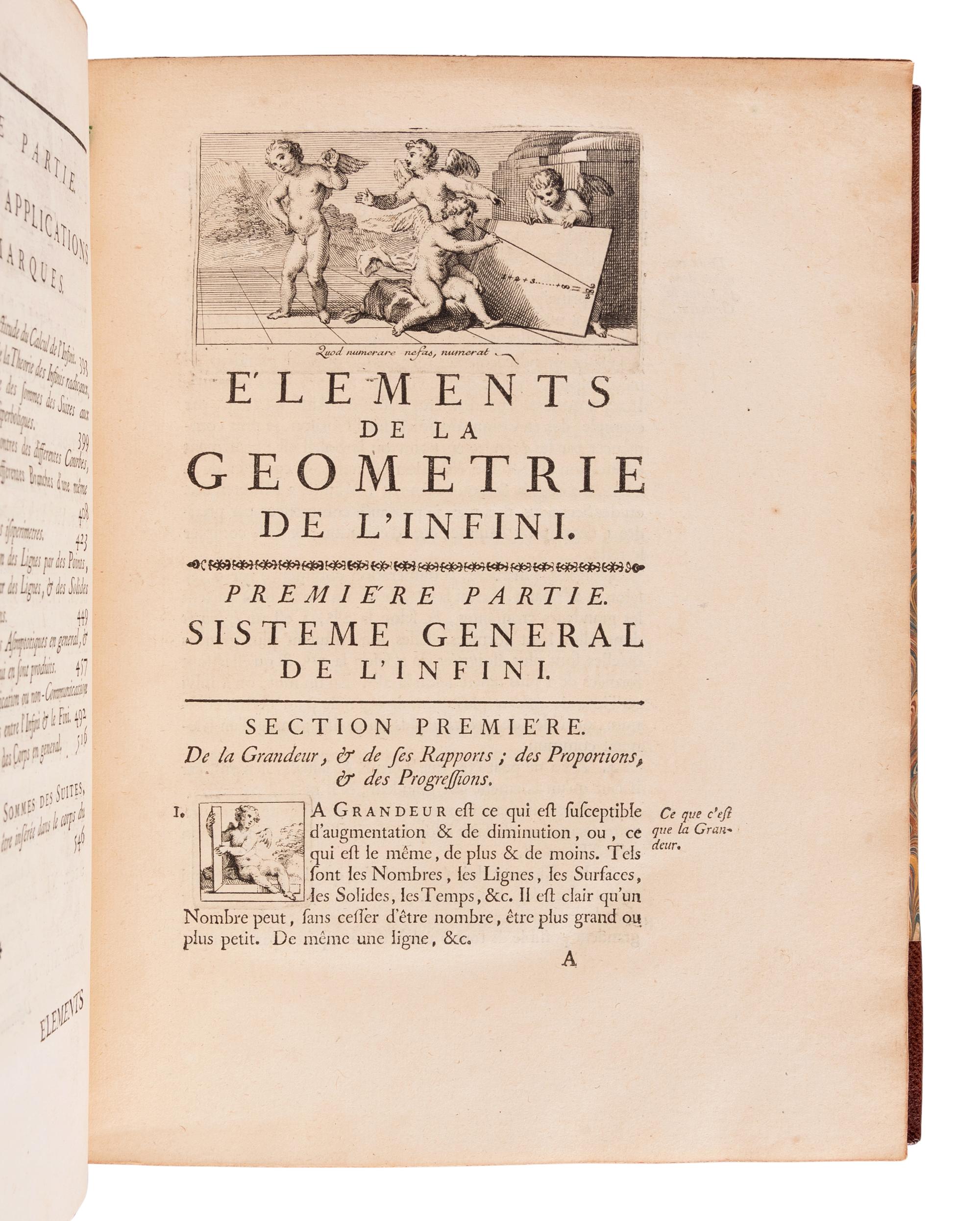 FONTENELLE, Bernad LeBouyer de (1657-1757). Eléments de la Geométrie de l'infinie Suite des Memoires de l'Academie Royale des Sciences . Paris: De l'Imprimerie Royale, 1727.