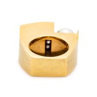DIAMOND, CULTURED PEARL AND ENAMEL RING