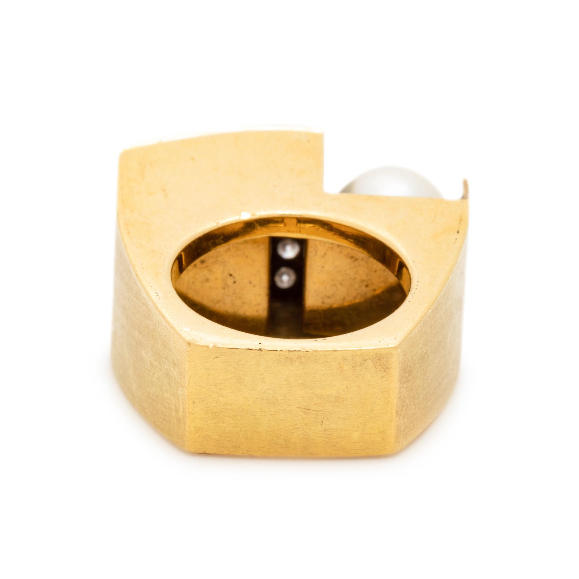 DIAMOND, CULTURED PEARL AND ENAMEL RING