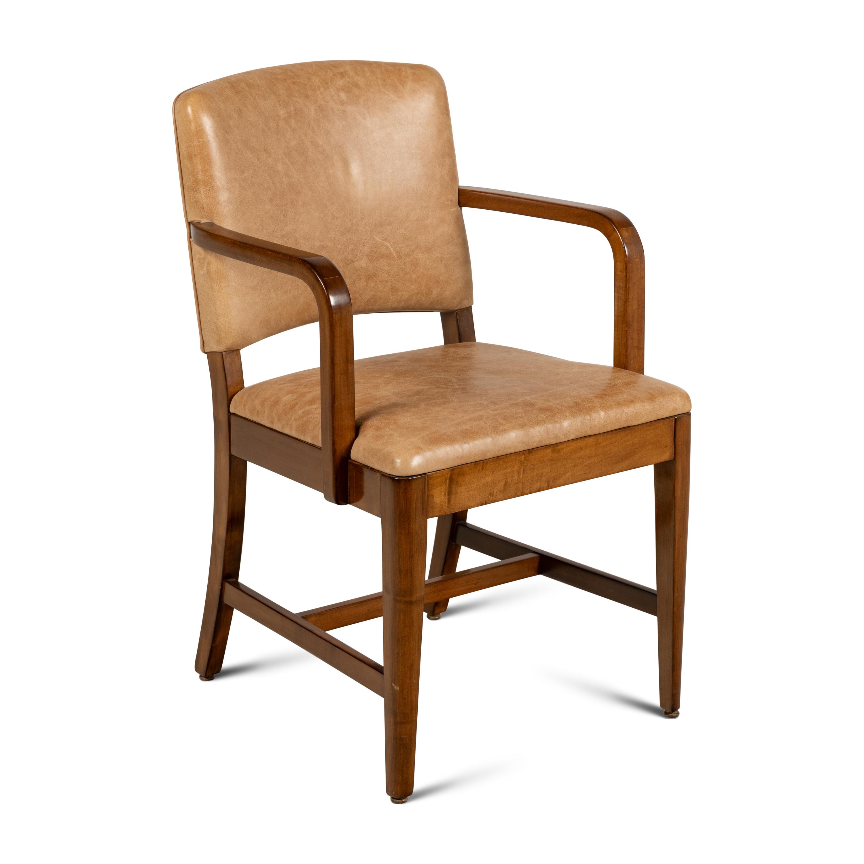 A Modernist Walnut and Leather-Upholstered Armchair