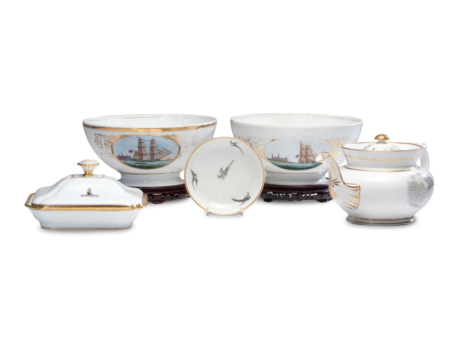 Five Parcel Gilt Porcelain Articles