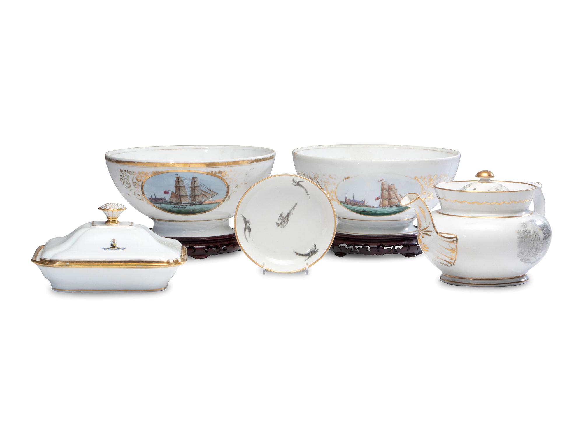 Five Parcel Gilt Porcelain Articles