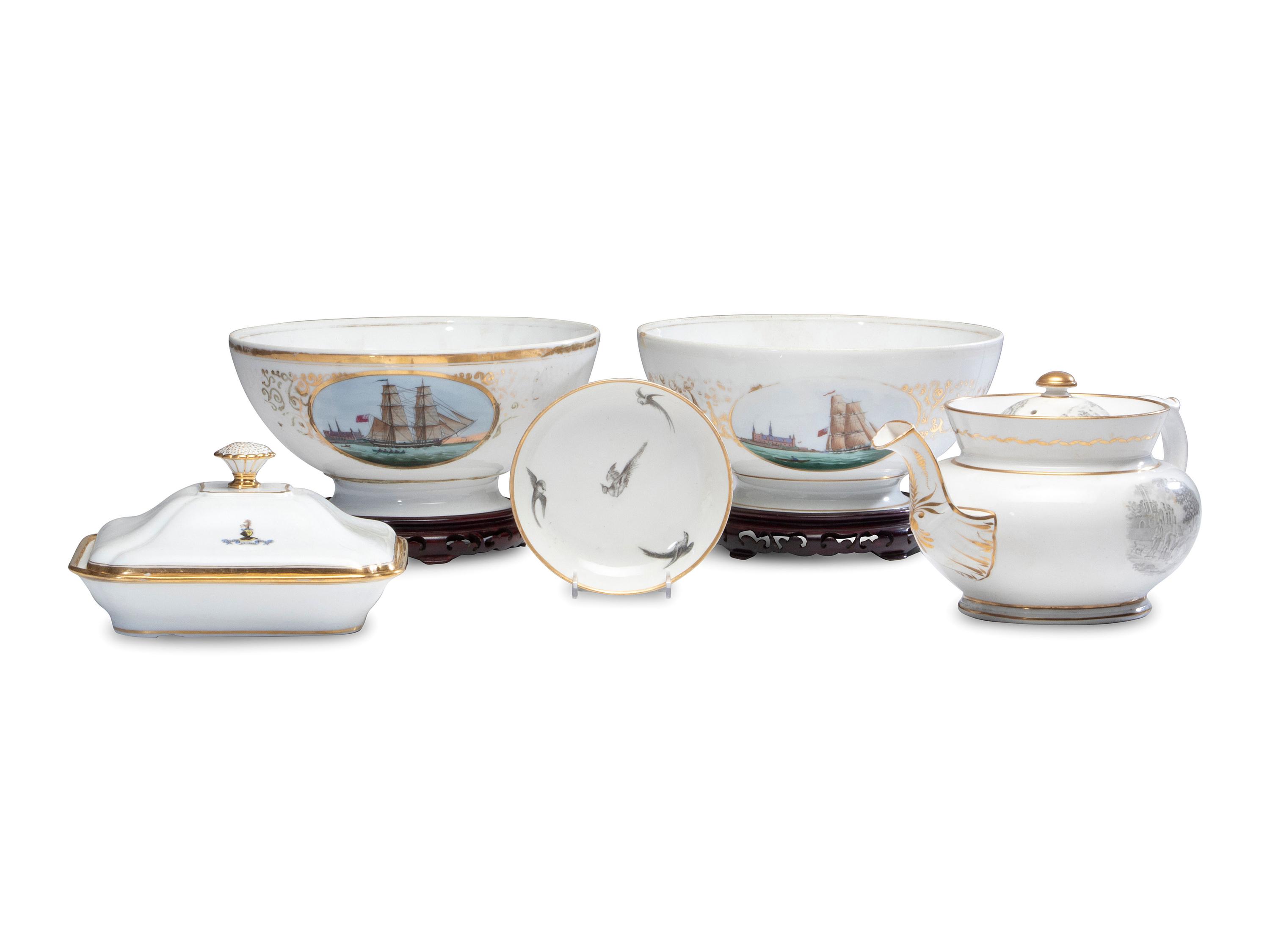Five Parcel Gilt Porcelain Articles