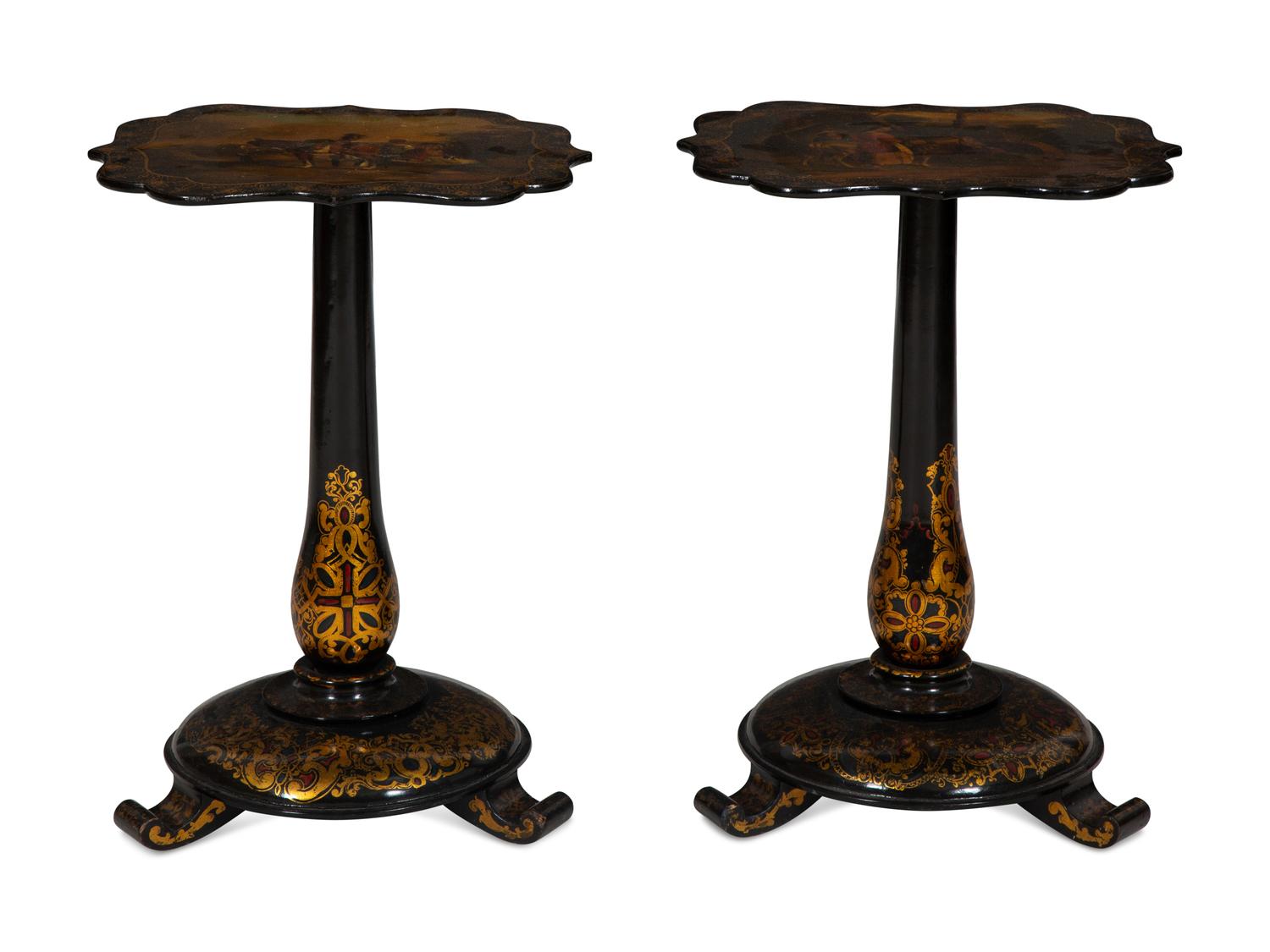 A Pair of English Parcel Gilt and Lacquered Side Tables