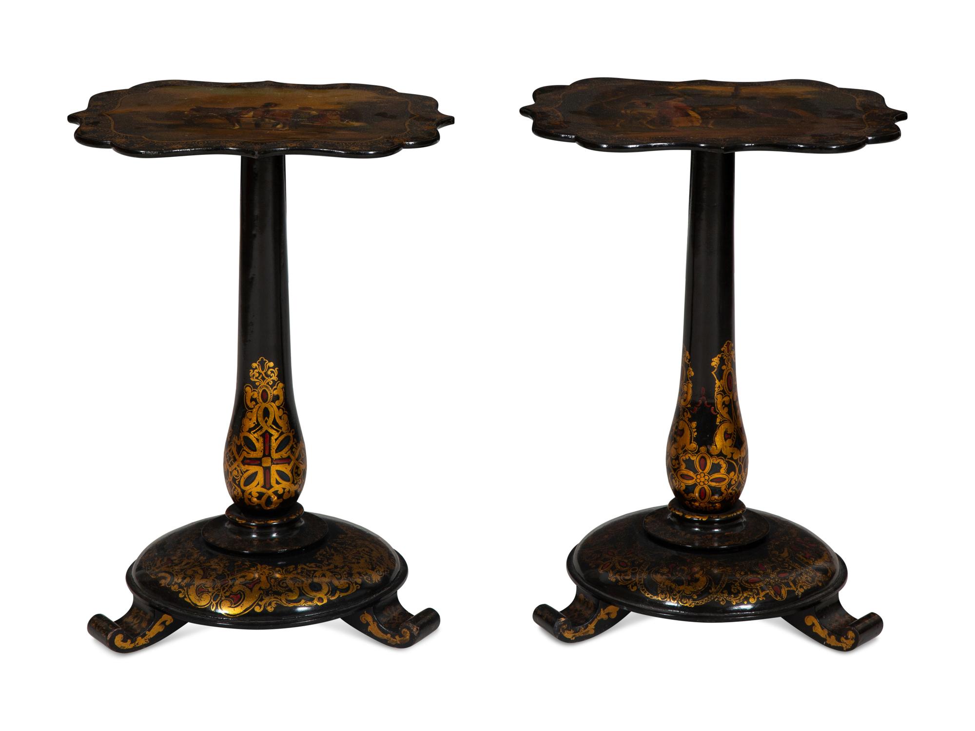A Pair of English Parcel Gilt and Lacquered Side Tables