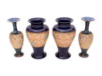 A Pair of Doulton Lambeth Stoneware Vases and A Pair of Royal Doulton Stoneware Vases