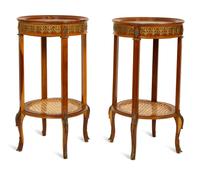 A Pair of Louis XVI Style Gilt Metal Mounted and Inlaid Gueridons — 20TH CENTURY