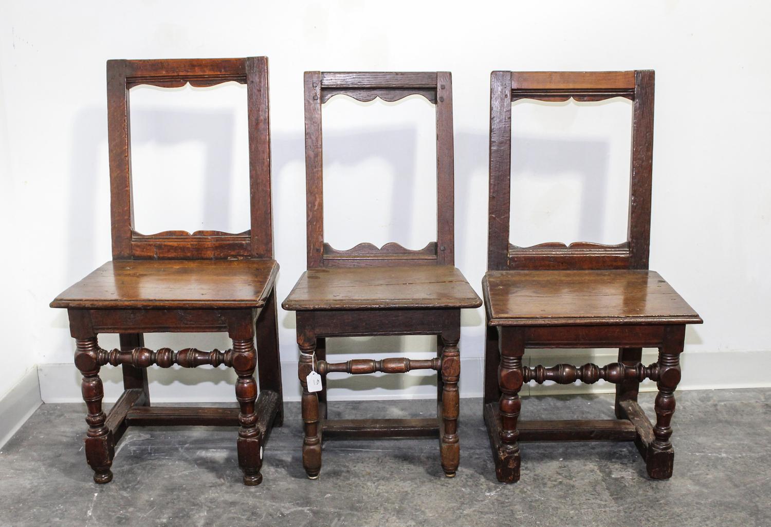 Three Jacobean Oak Side Chairs Height 31 1/2 inches. — 19TH CENTURY