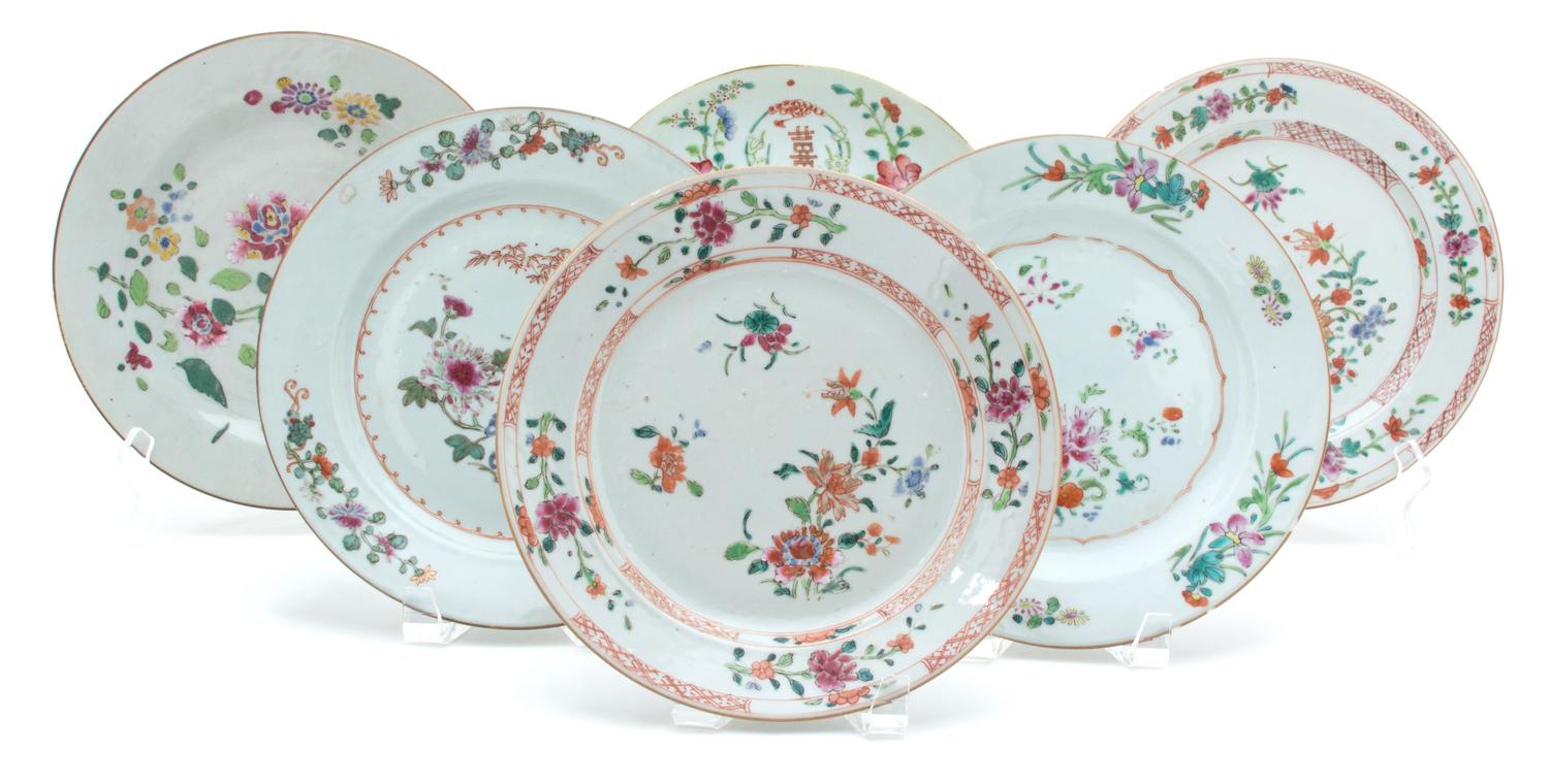 Six Chinese Export Famille Rose Porcelain Plates Largest diameter 9 1/8 inches. — 19TH CENTURY