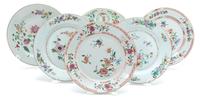 Six Chinese Export Famille Rose Porcelain Plates Largest diameter 9 1/8 inches. — 19TH CENTURY