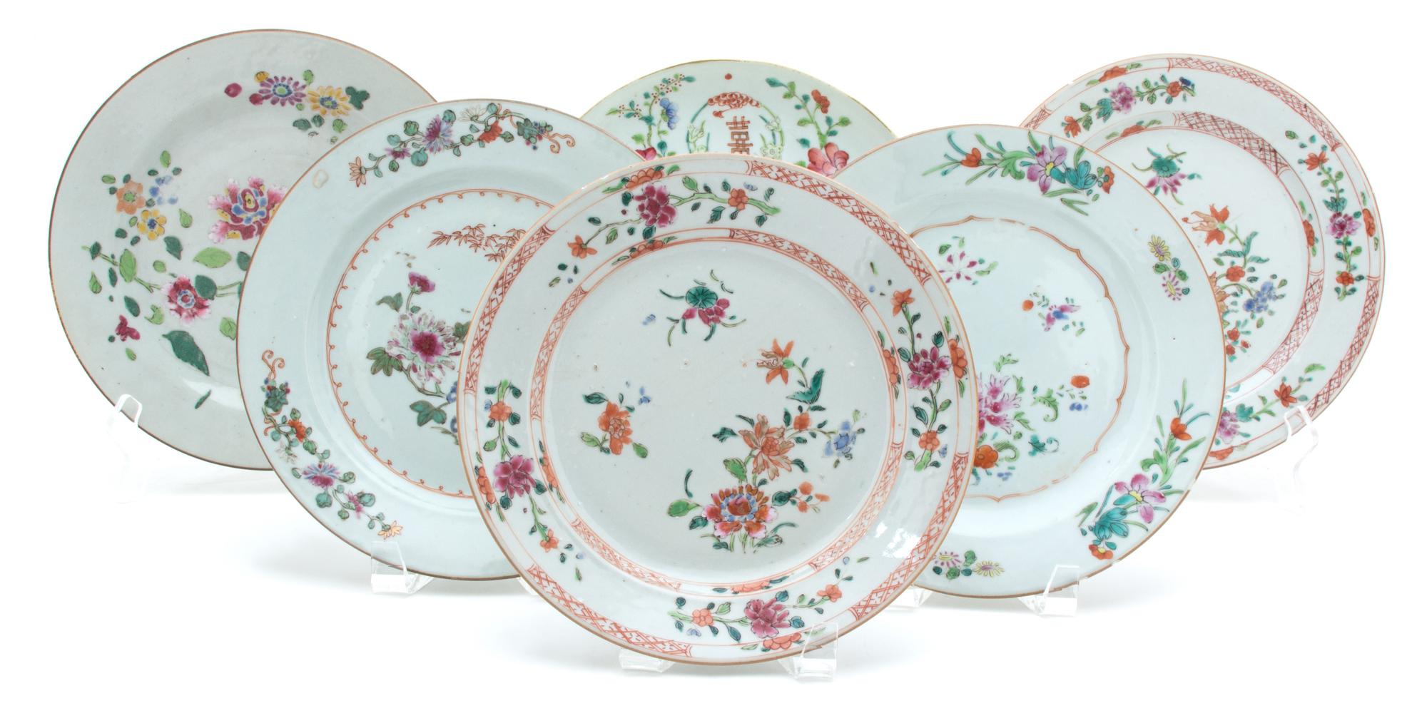 Six Chinese Export Famille Rose Porcelain Plates Largest diameter 9 1/8 inches. — 19TH CENTURY