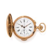 18K YELLOW GOLD CHRONOGRAPH HUNTER CASE POCKET WATCH