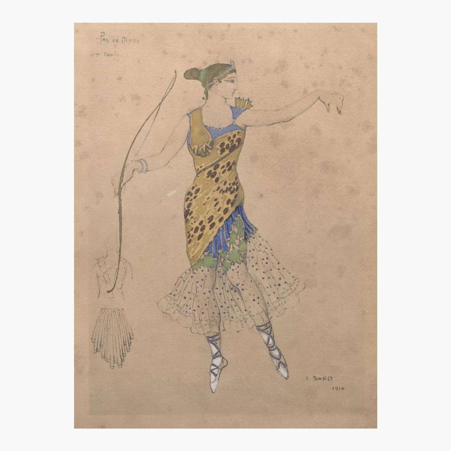 Leon Bakst (Russian, 1866–1924) Pas de Diane (Costume Design for 'Diane')