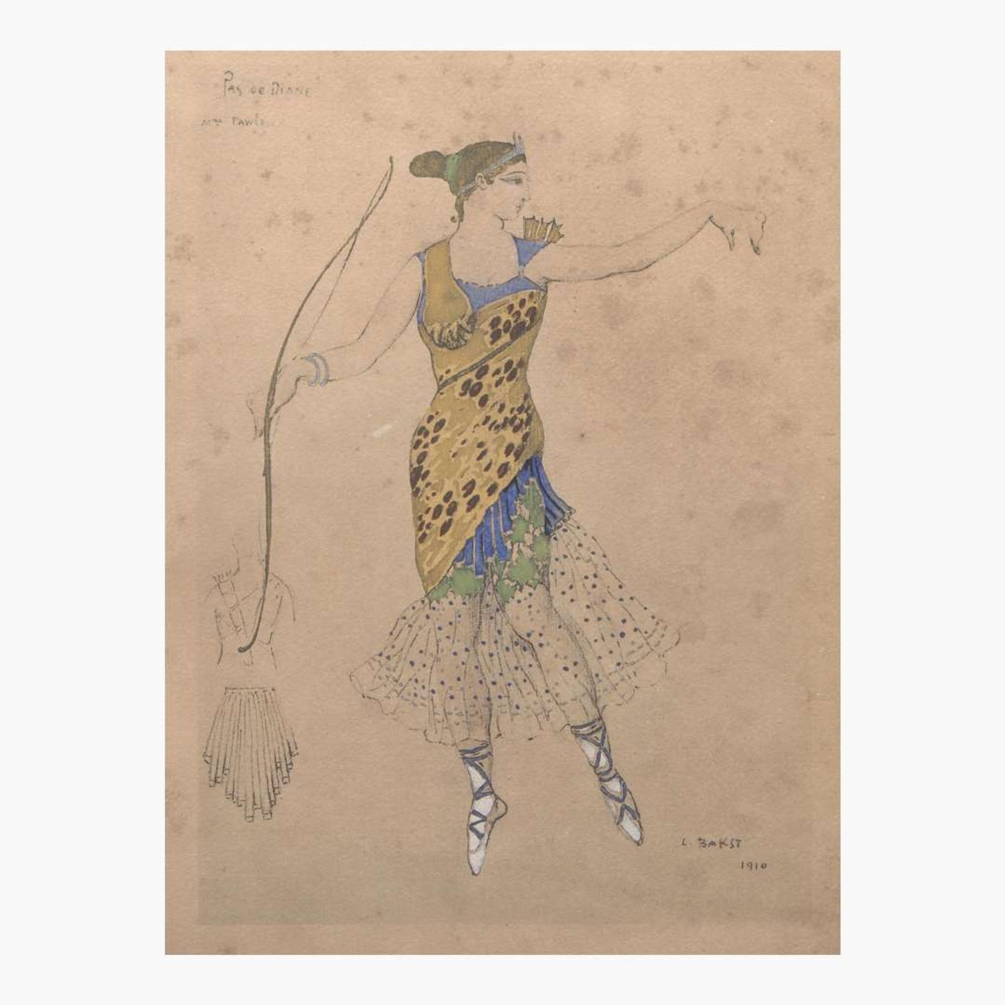 Leon Bakst (Russian, 1866–1924) Pas de Diane (Costume Design for 'Diane')
