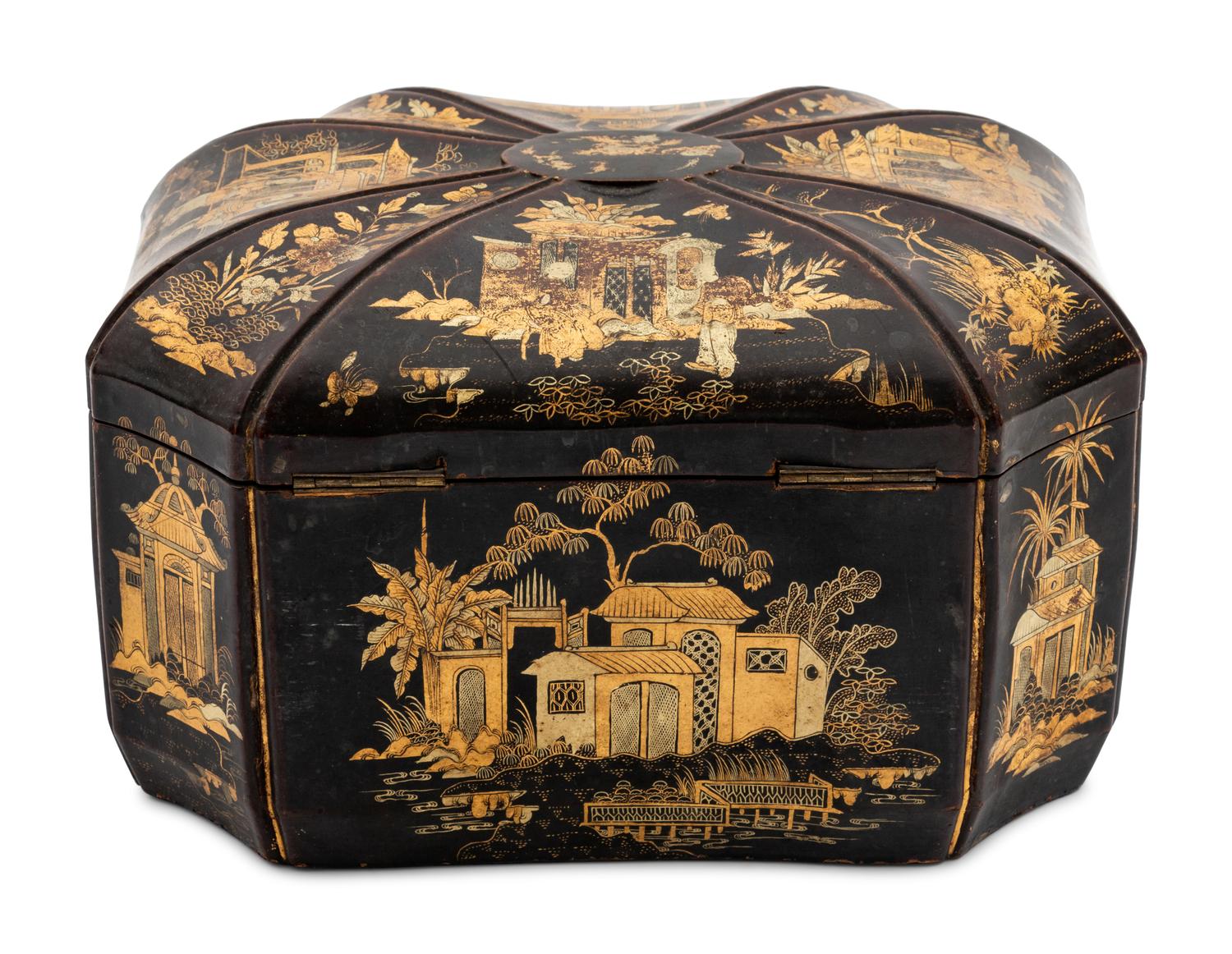 A Chinese Export Lacquered Tea Caddy
