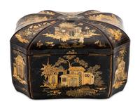 A Chinese Export Lacquered Tea Caddy