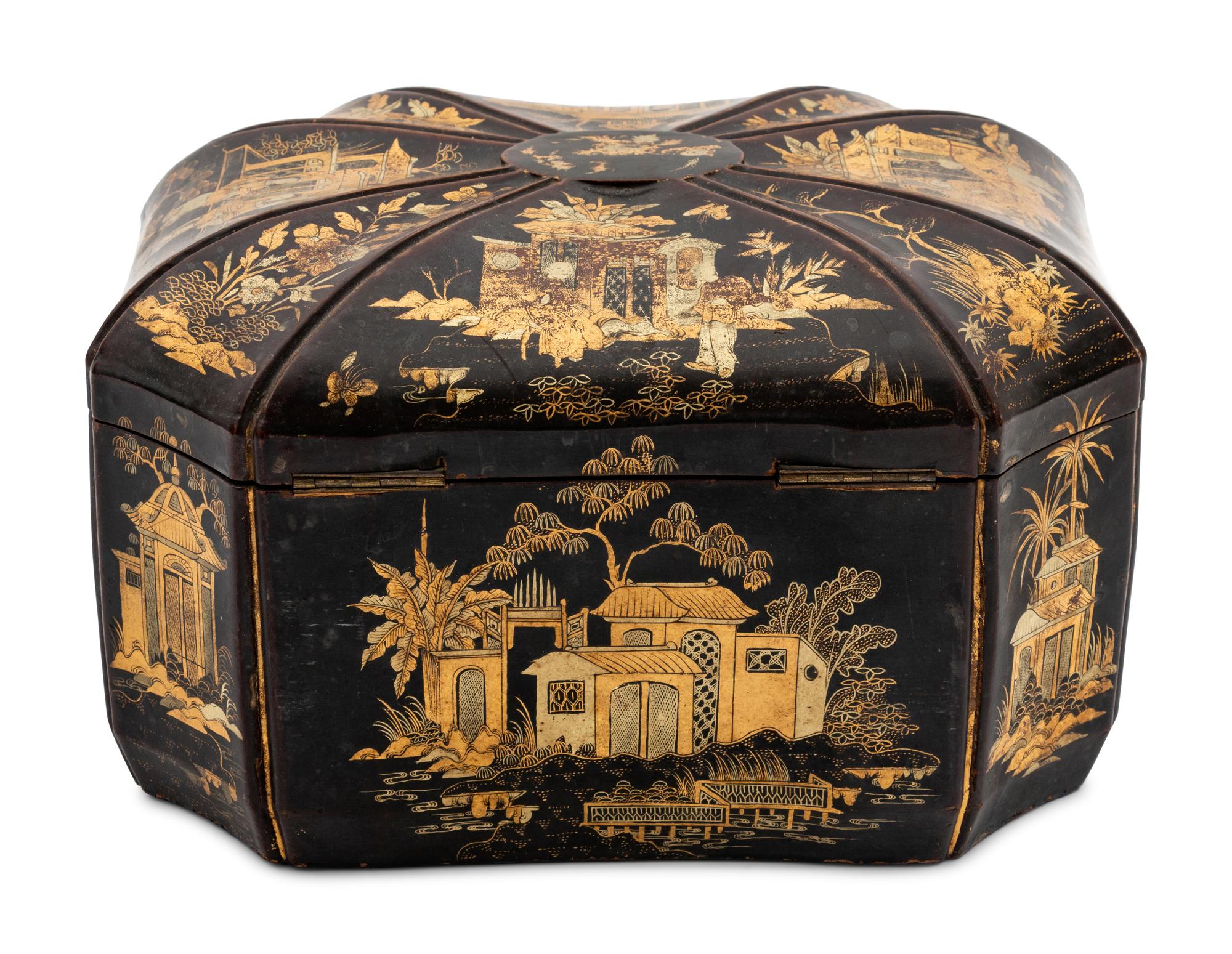 A Chinese Export Lacquered Tea Caddy