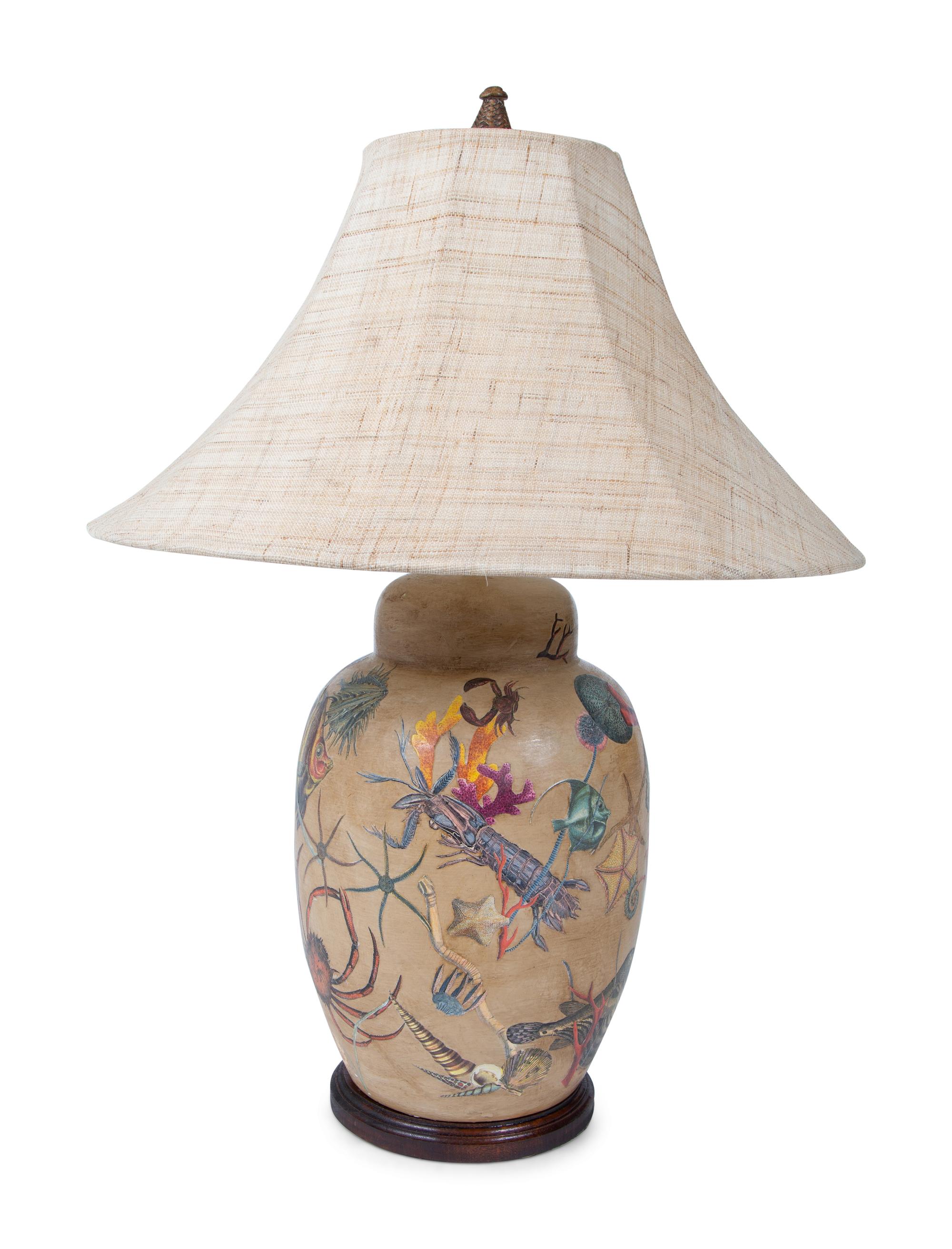A Decoupage Decorated Ceramic Table Lamp — 20TH/21ST CENTURY