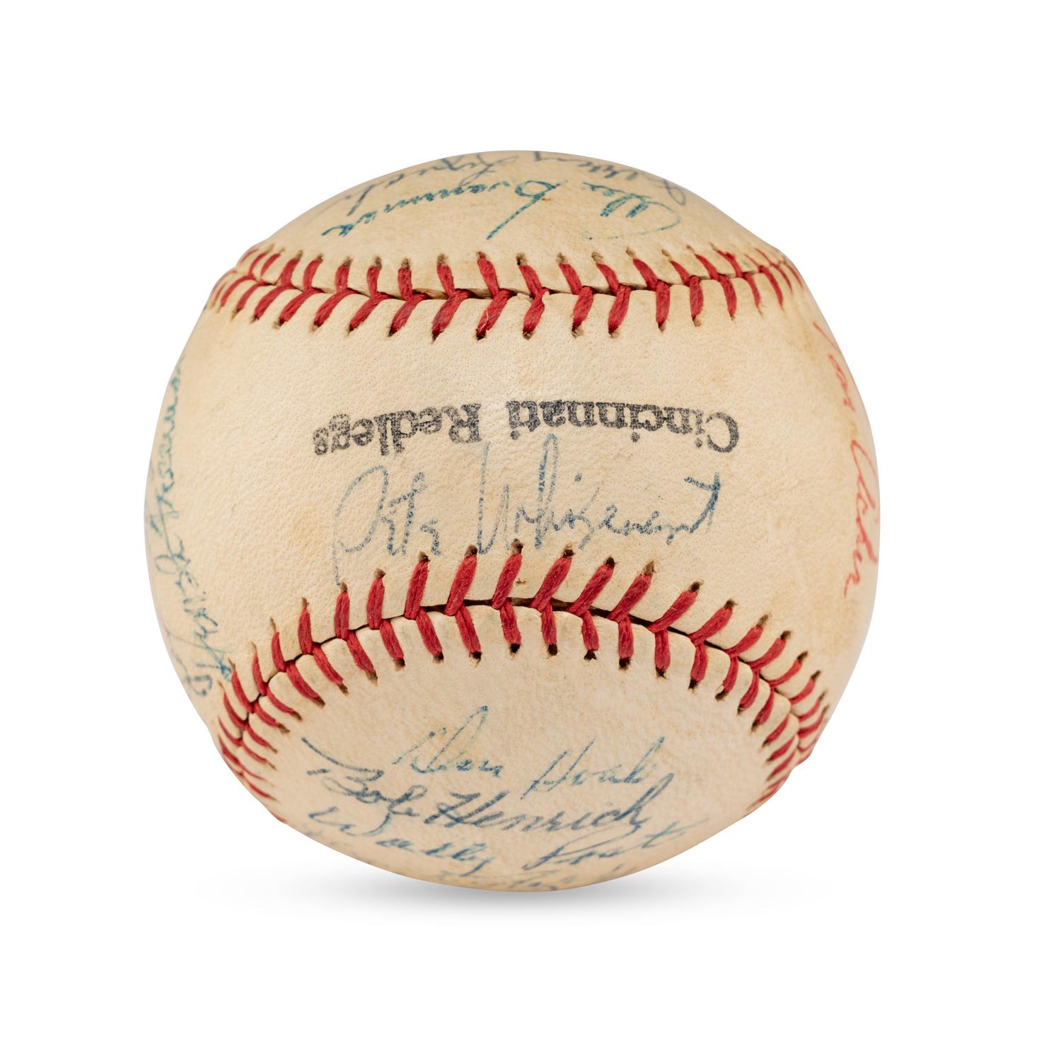 A 1957 Cincinnati Reds Team Signed Autograph Baseball Including Early Career Frank Robinson Signature