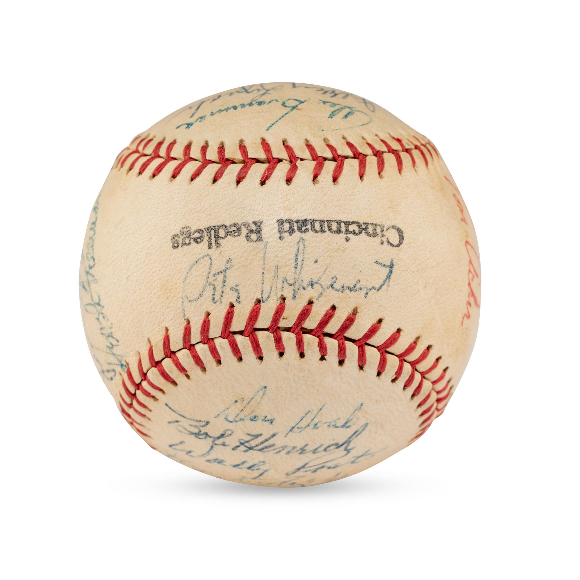A 1957 Cincinnati Reds Team Signed Autograph Baseball Including Early Career Frank Robinson Signature