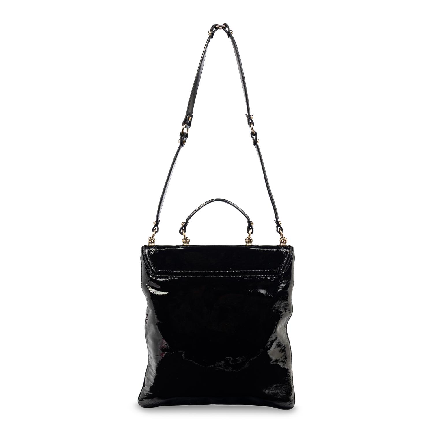 GUCCI, BLACK PATENT BRITT TOTE BAG