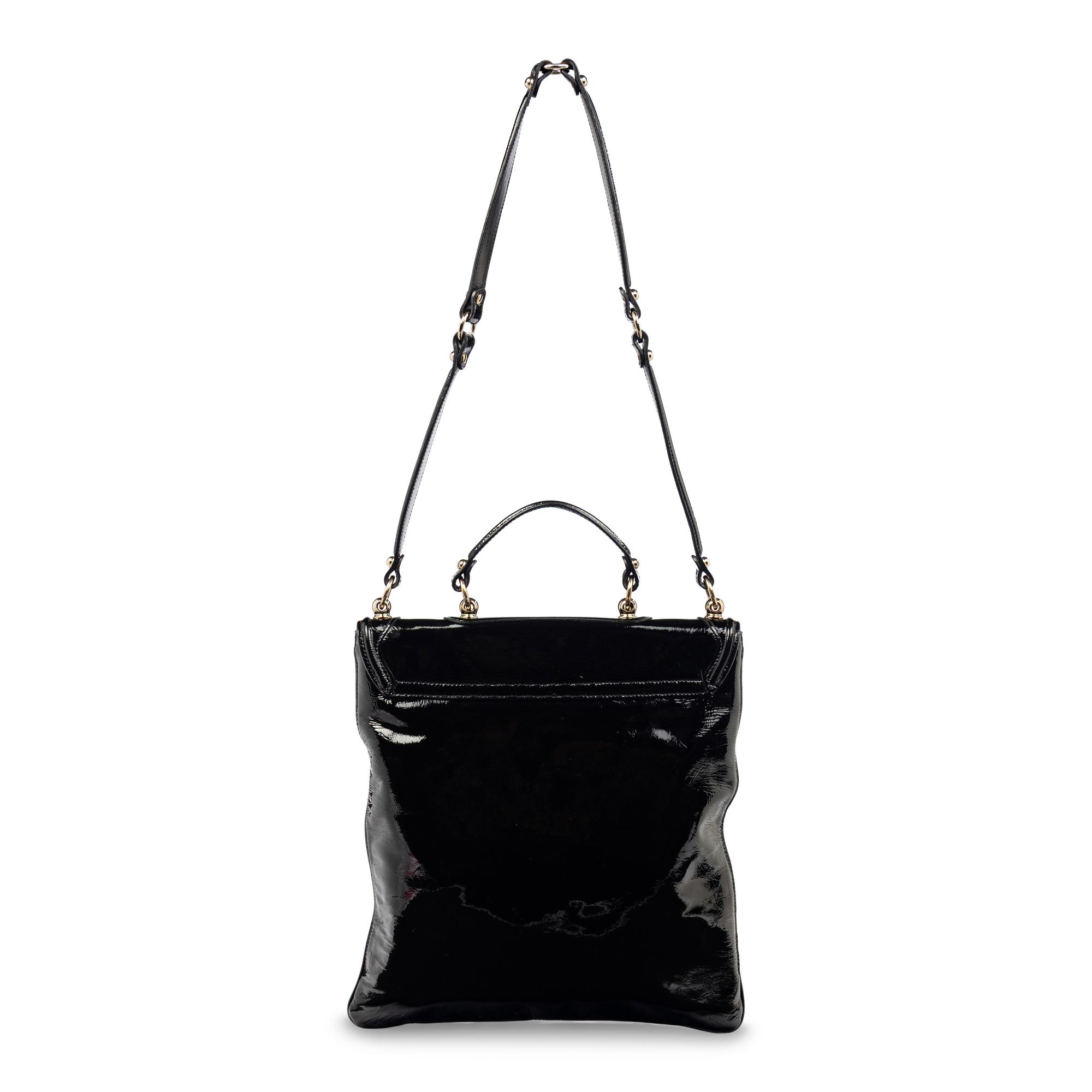 GUCCI, BLACK PATENT BRITT TOTE BAG