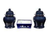 Three Chinese Blue Glazed Porcelain Wares