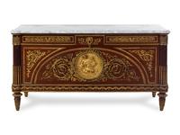A Louis XVI Style Gilt Bronze Mounted Mahogany Commode a Vantaux