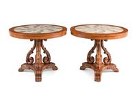 A Pair of Regency Style Parcel-Gilt Pine and Stone-Top Side Tables
