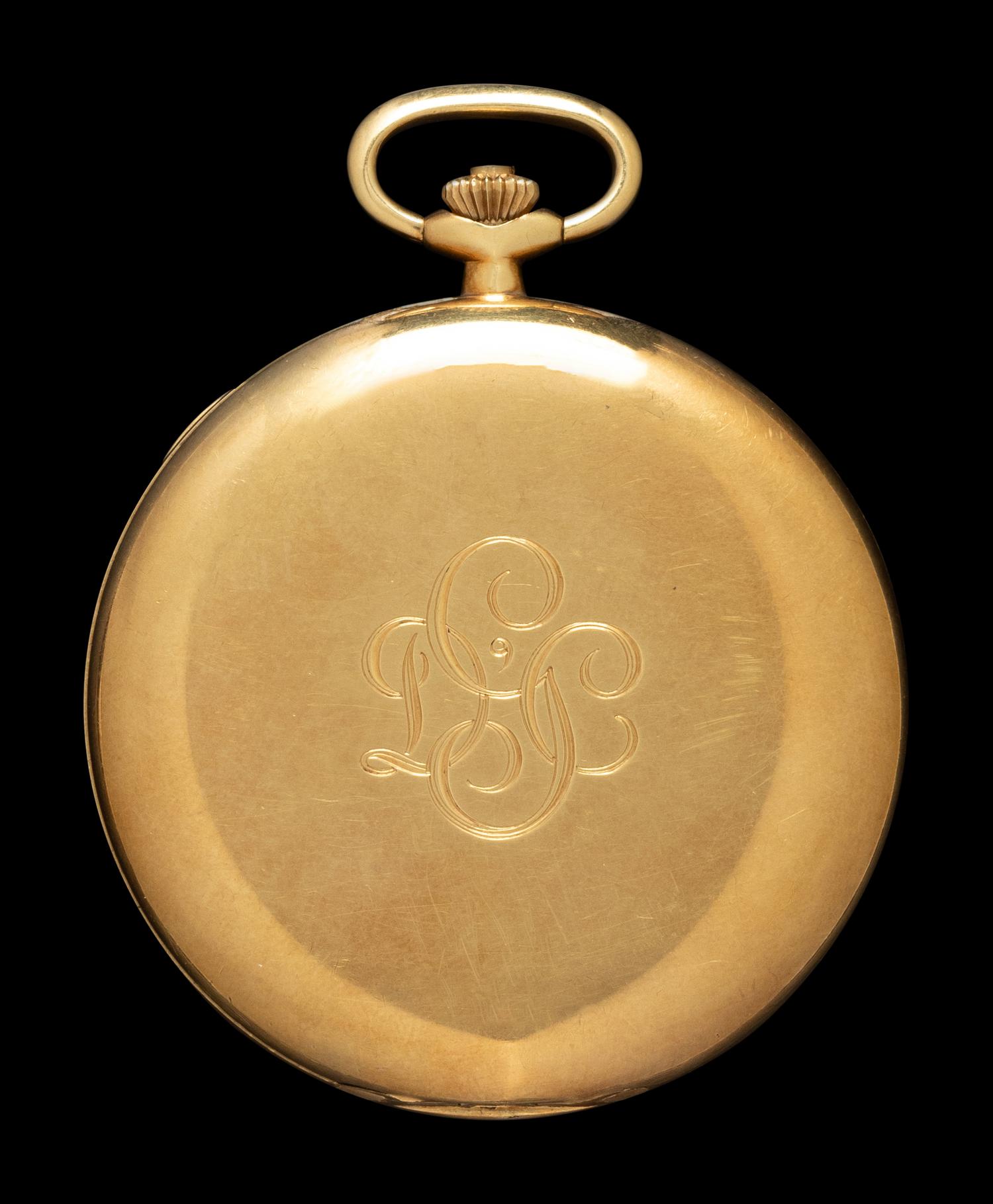 PATEK PHILIPPE, 18K YELLOW GOLD POCKET WATCH WITH CHAIN AND CHARM