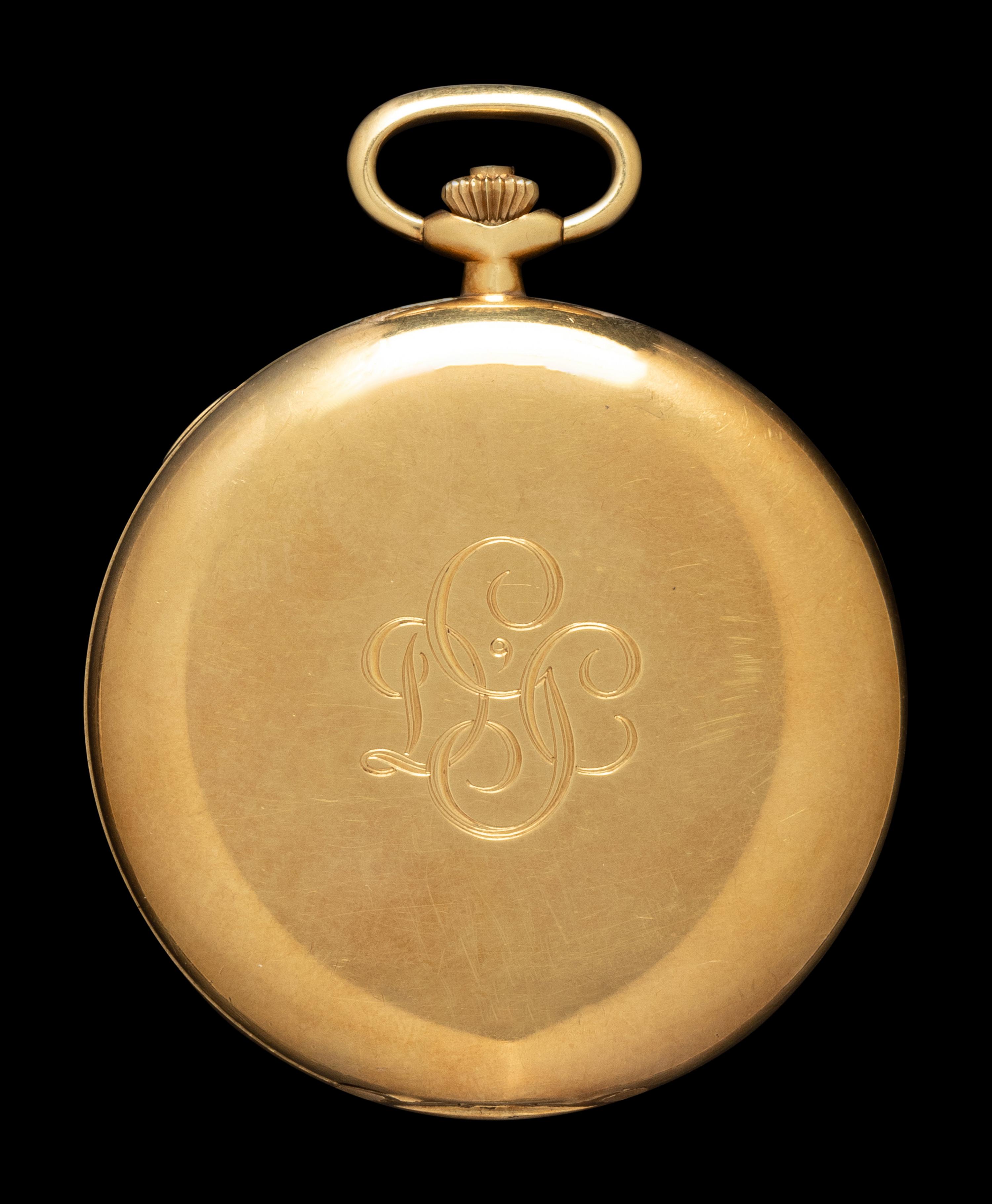 PATEK PHILIPPE, 18K YELLOW GOLD POCKET WATCH WITH CHAIN AND CHARM