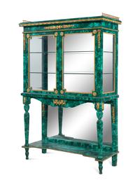 A Louis XVI Style Malachite Veneered Vitrine Cabinet