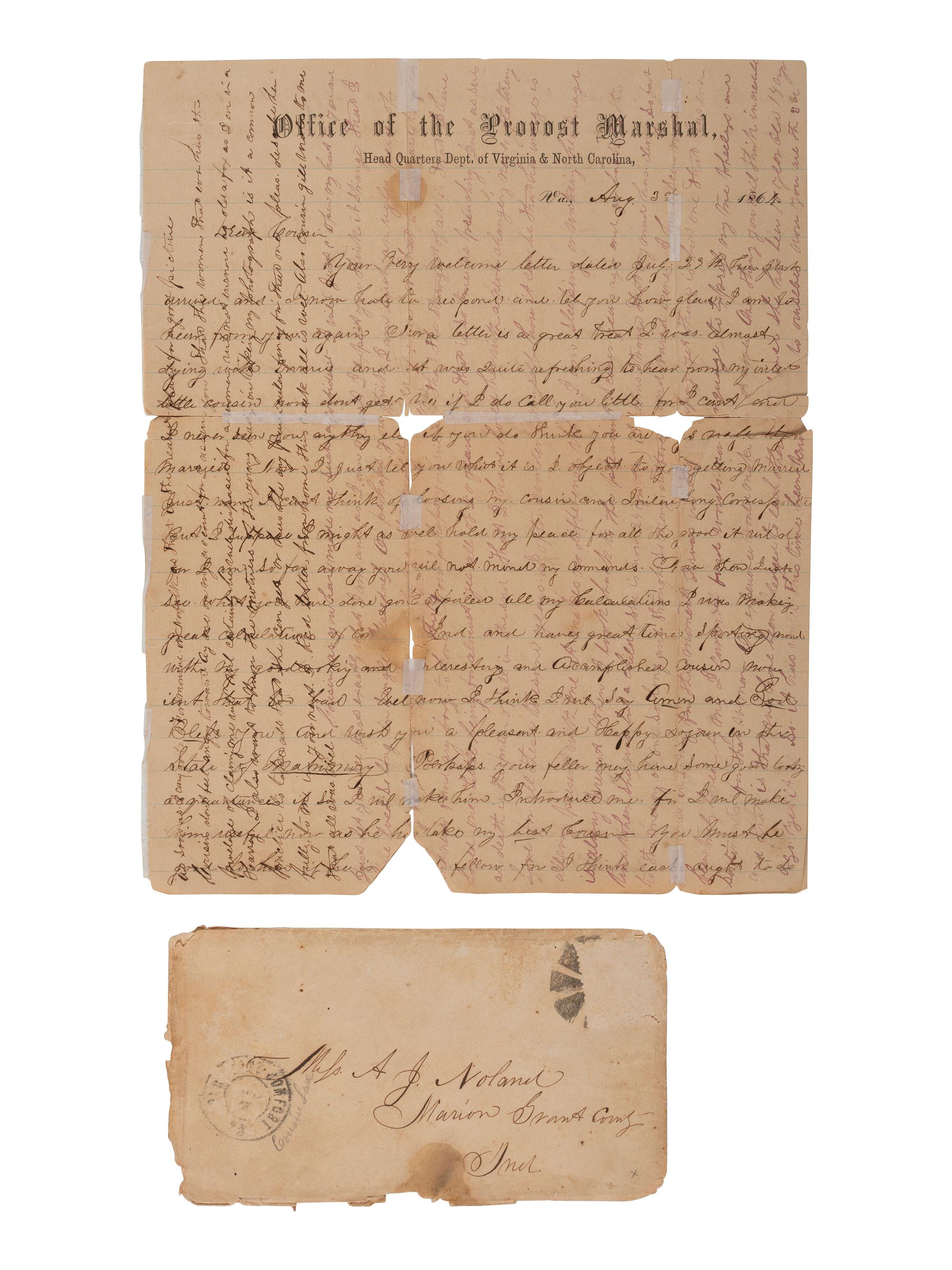 [CIVIL WAR]. Letter by Capt. Whiteman, 1st US Colored Cav. about the disastrous Battle of the Crater