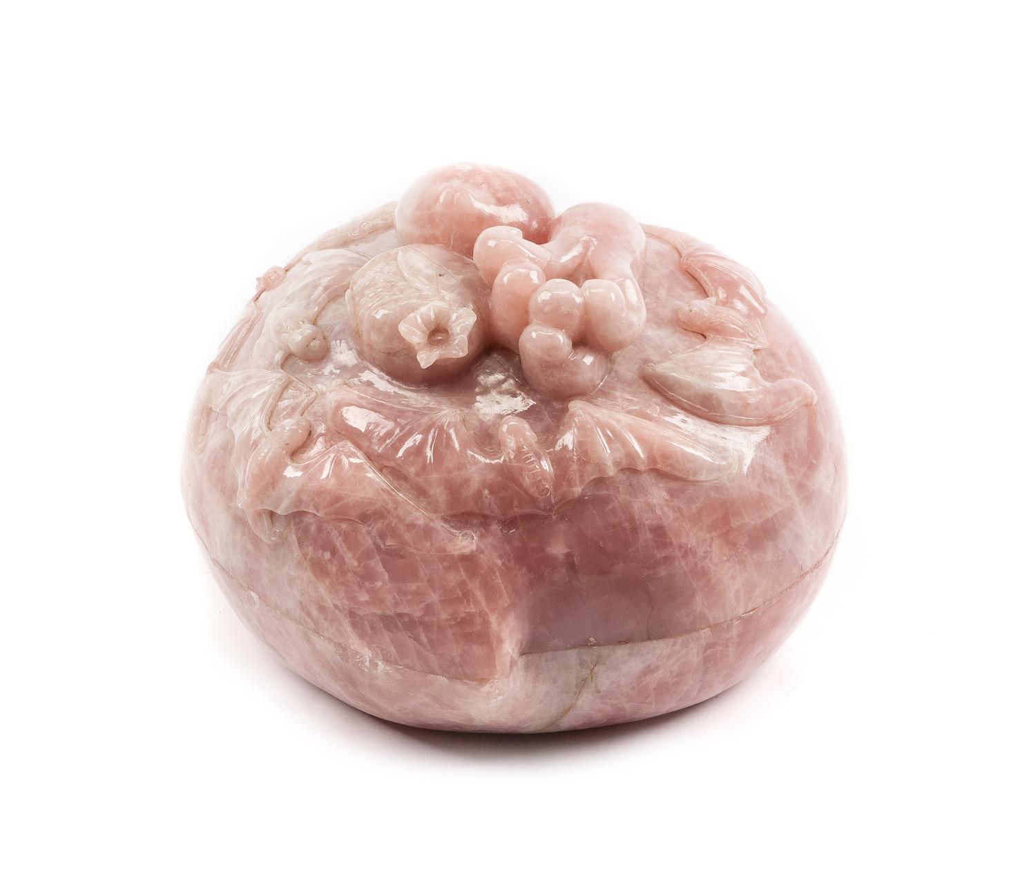 A Chinese Carved Rose Quartz Covered Box Height 12 inches.