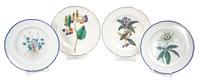 A Set of Six French Faience Botanical Plates Diameter 9 inches.