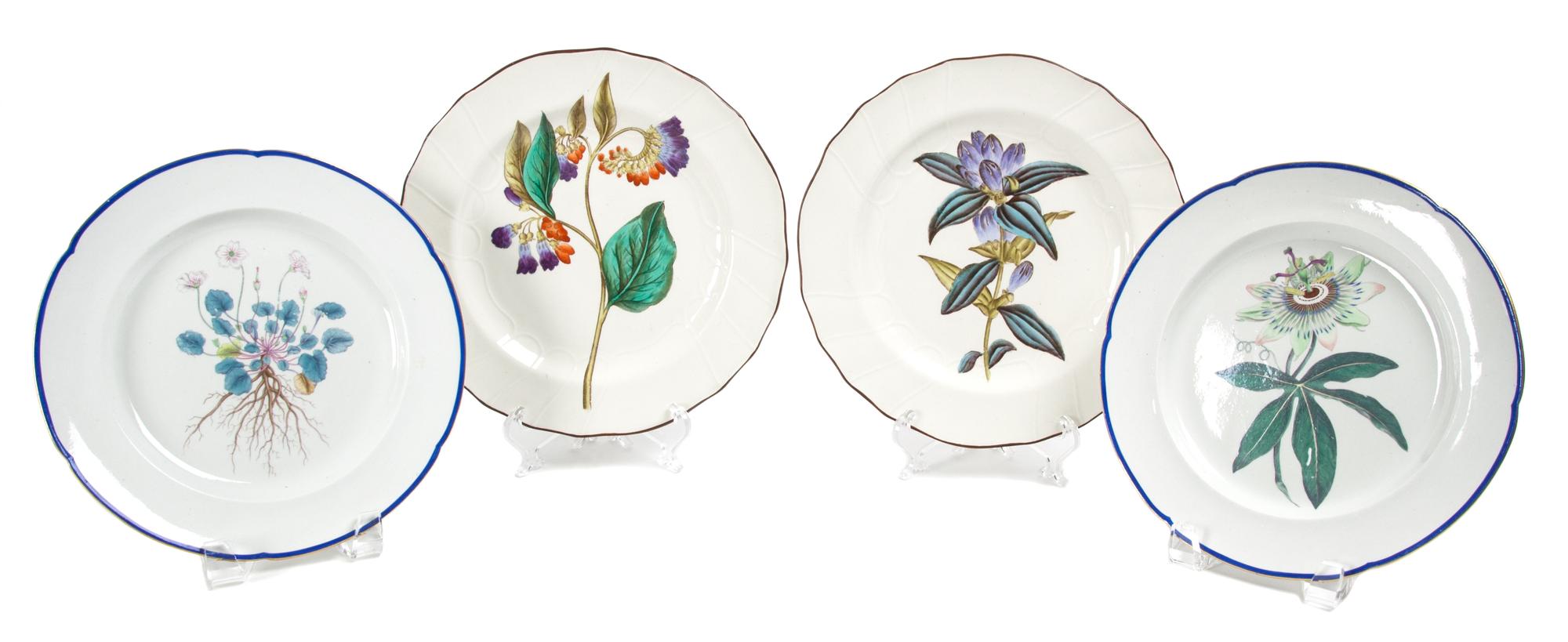 A Set of Six French Faience Botanical Plates Diameter 9 inches.