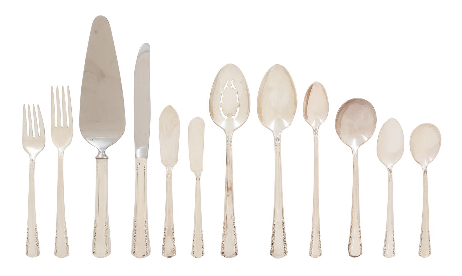 An American Silver Plate Flatware Service, Holmes & Edwards, 1951, in the May Queen pattern, designed by Edward J. Conroy; 98 items tot