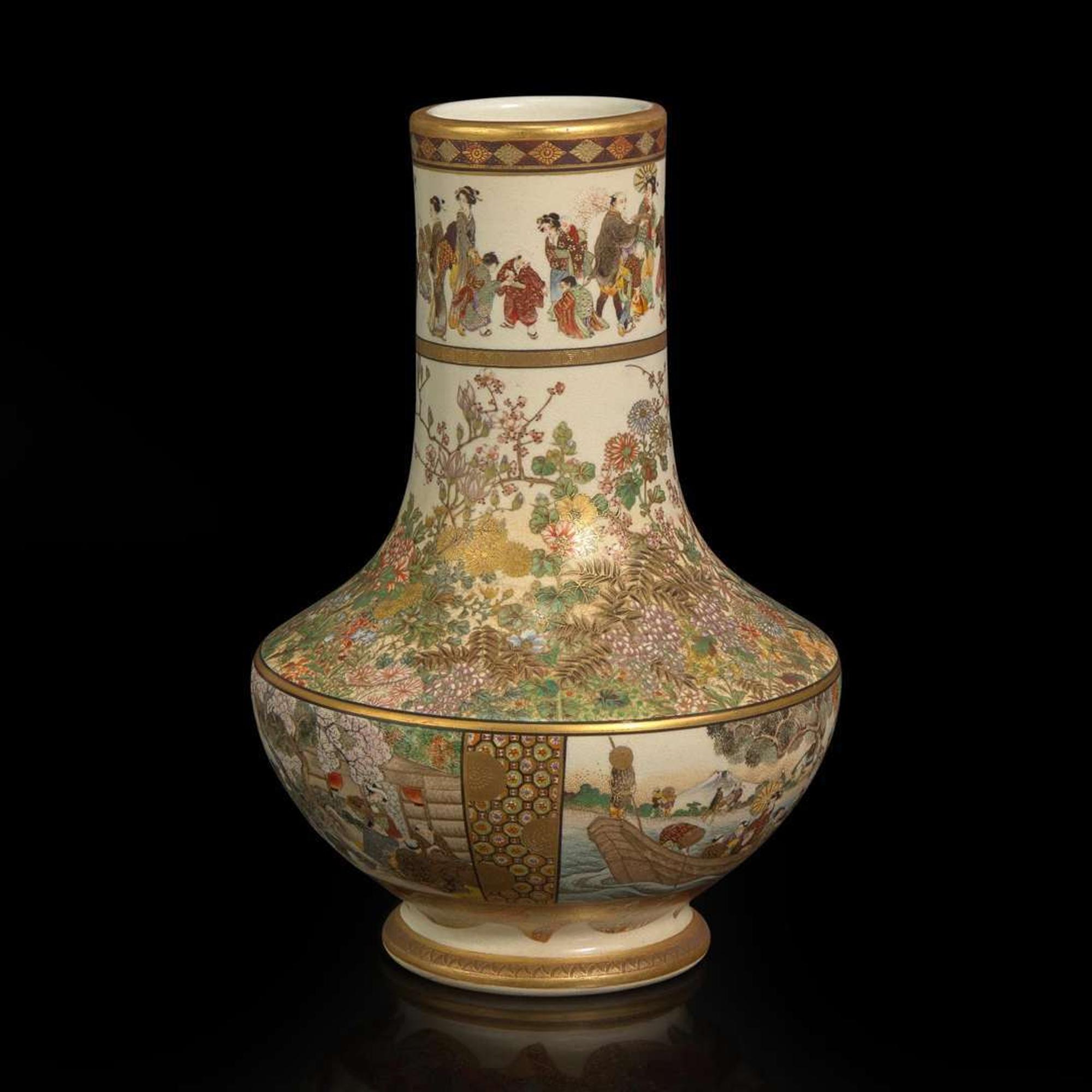 A finely-decorated Satsuma-type vase, Okamoto Ryozan 日本萨摩烧风格瓷瓶 亮山造 Meiji period ??