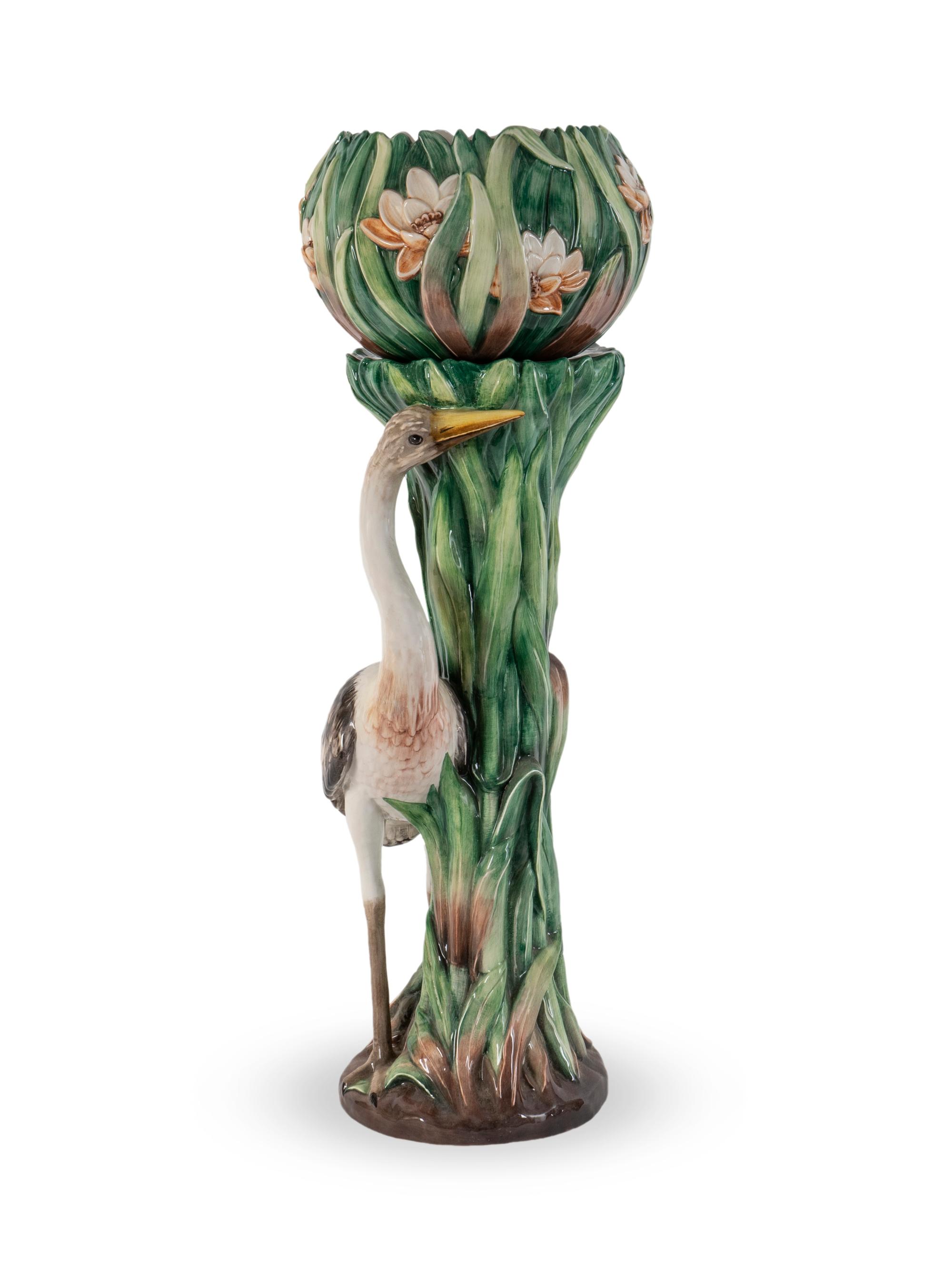 A Ceramic Jardiniere on Heron-form Pedestal — 20TH CENTURY