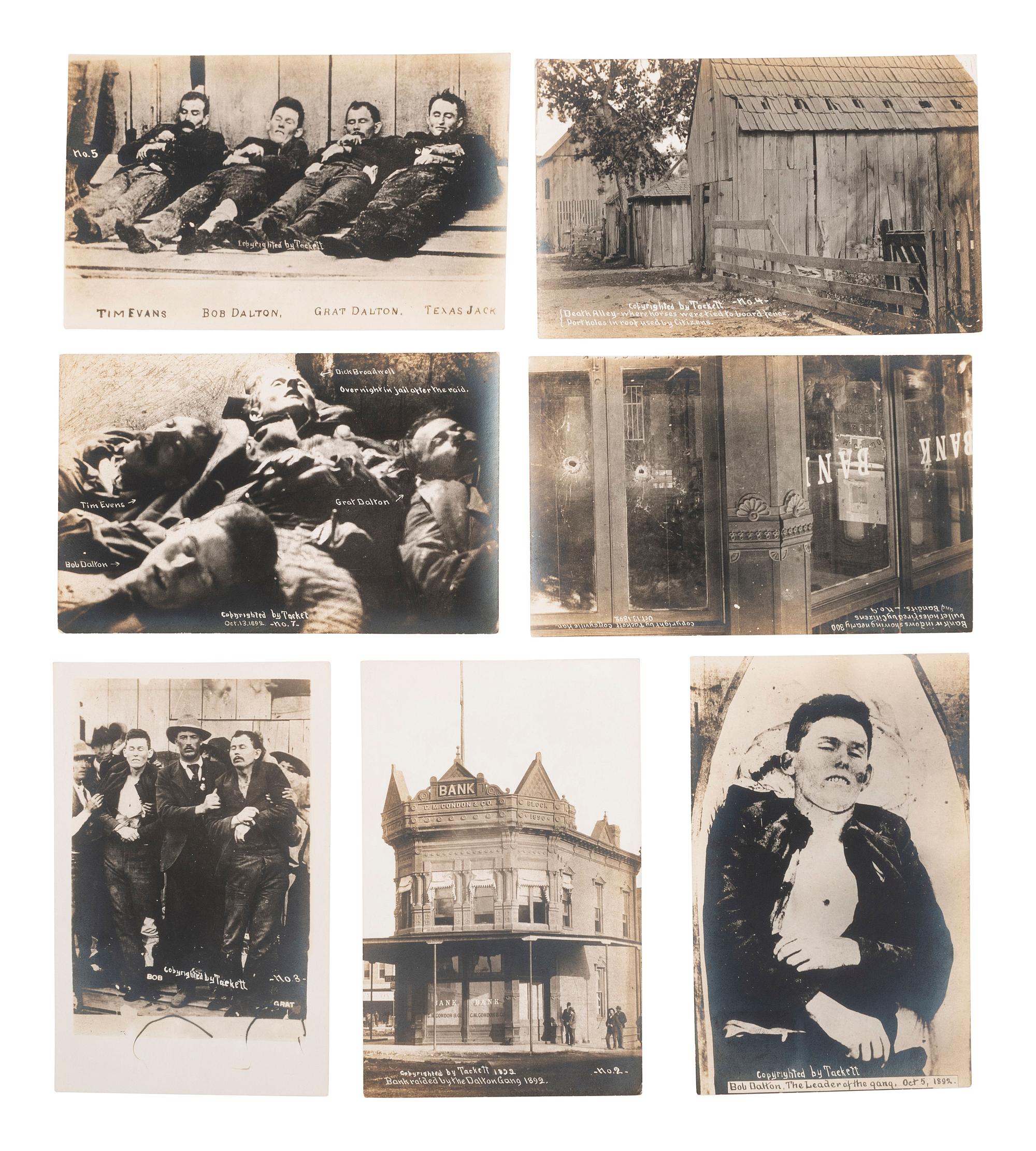 [OUTLAWS]. A group of 7 RPPCs of the Dalton Gang following the Coffeyville, KS, raid, by Tackett.
